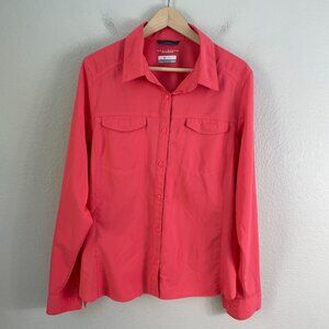 Columbia Womens XL Omni Shade Roll Tab Sleeve Shirt Coral Sun Protection Outdoor